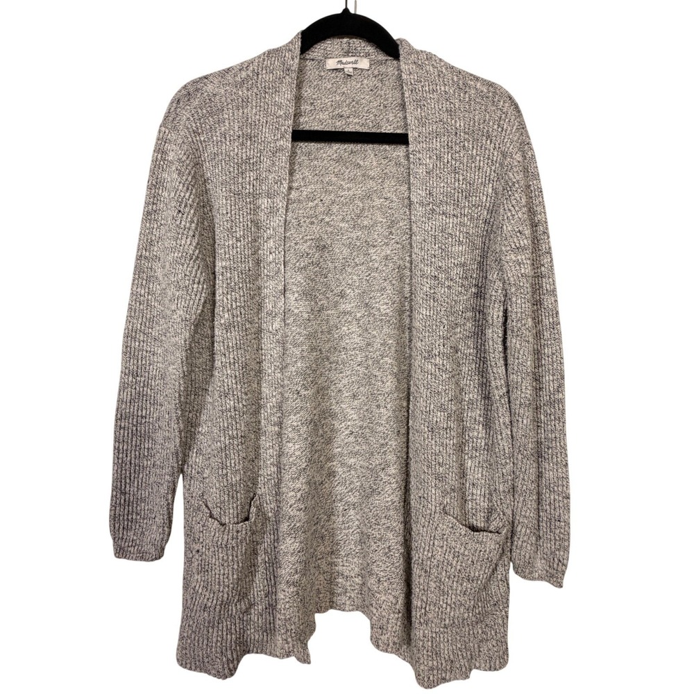 Madewell Cardigan Sweater S Gray Marled Open Front Pockets Longline Knit